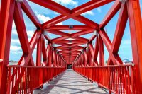 Red iron pedestrian walkway Red iron pedestrian walkway